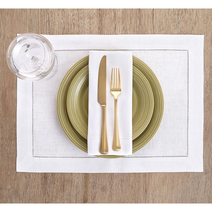 Solino Home 100% Pure Linen Placemats Set of 6 - 14 x 19 Inch | Classic Hemstitch