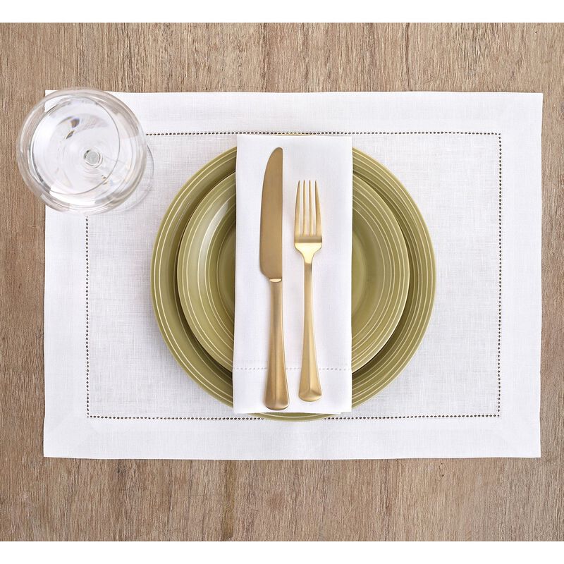 Solino Home 100% Pure Linen Placemats Set of 6 - 14 x 19 Inch | Classic Hemstitch