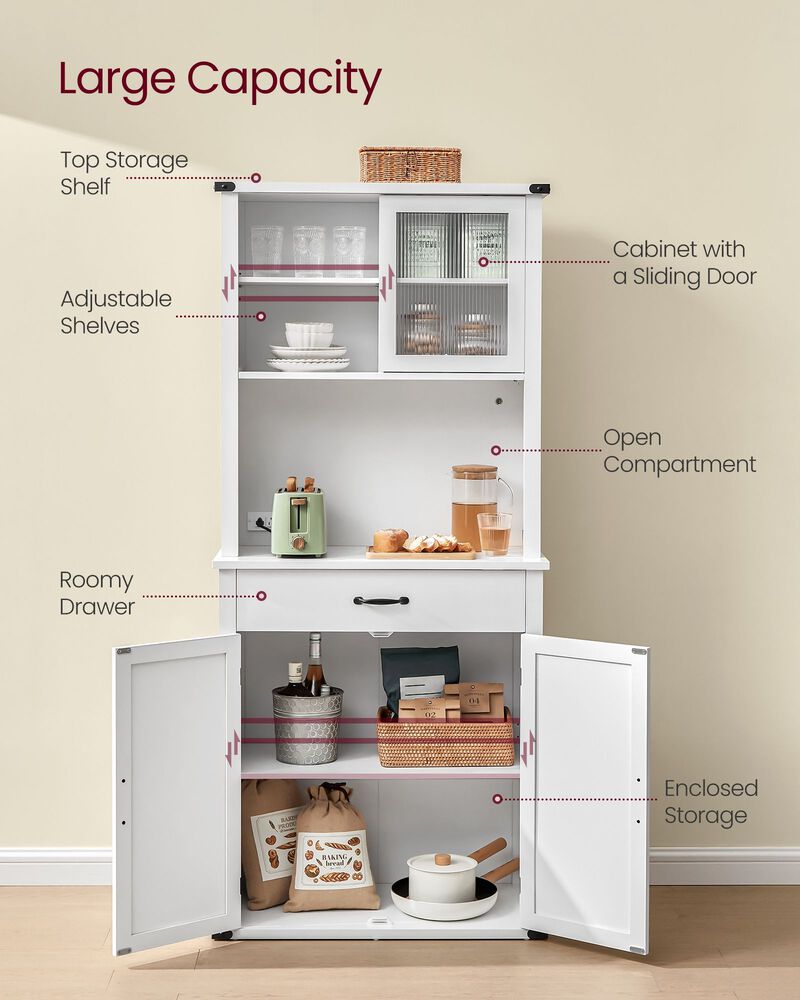71" Pantry Cabinet with Lights and Charging Station