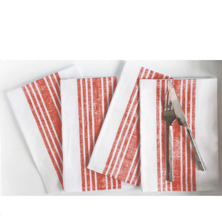 Solino Home 100% Pure Linen Striped Dinner Napkins 20 x 20 Inch Set of 4 | Farmhouse