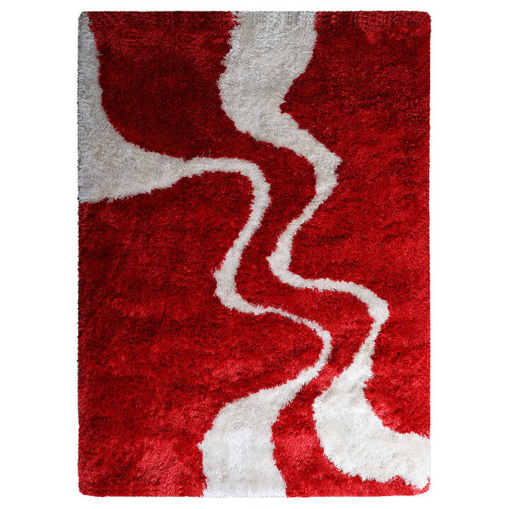 RUGSOTIC CARPETS HAND TUFTED SHAG POLYESTER ECO-FRIENDLY AREA RUGS  - 10'x13', Rectangle, Red white, Contemporary Modern Design, High Pile Thick Handmade Anti Skid Rugs for Living Room K00003