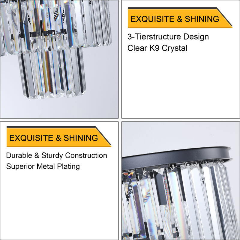 Luxury Black Crystal Chandelier - Dia 19.7 Inch