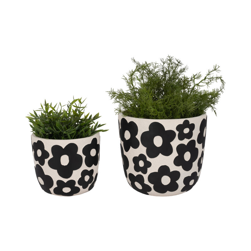 S/2 Blk Flwr Pottery Planters