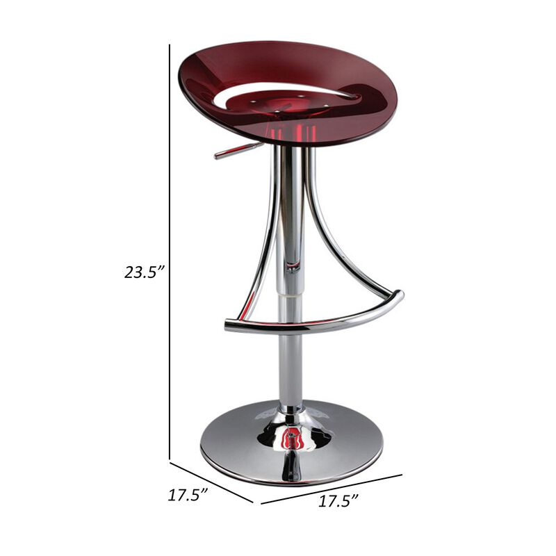 Vera 19-29 Inch Counter Height Stool, Round Swivel, Chrome, Adjustable, Red - Benzara