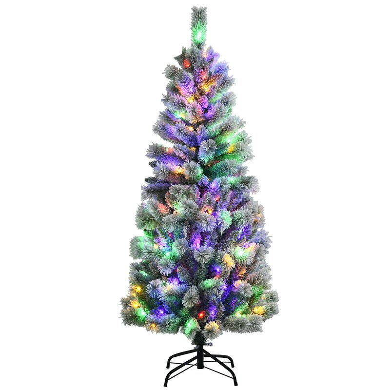 Pre-Lit Hinged Snow Flocked Christmas Tree with Remote Control