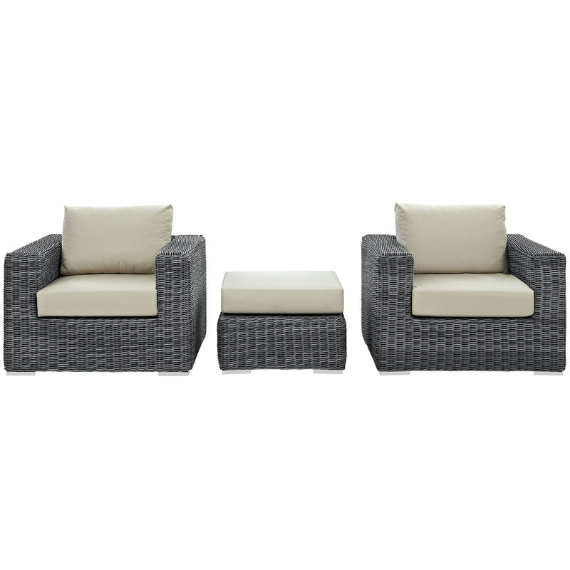 Summon 3 Piece Outdoor Patio Sunbrella Sectional Set - Canvas Antique Beige