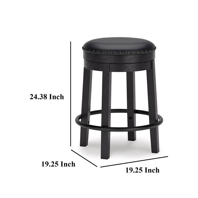 Becy Counter Height Swivel Stool, 24 Inch, Black Faux Leather Seat - Benzara