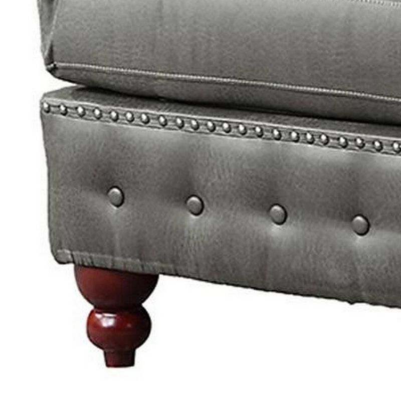 Simi 34 Inch Square Ottoman, Handcrafted Legs, Vegan Faux Leather-Benzara