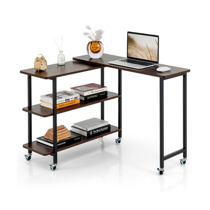 Hivvago 360Â° Rotating Sofa Side Table with 2-Tier Storage Shelves