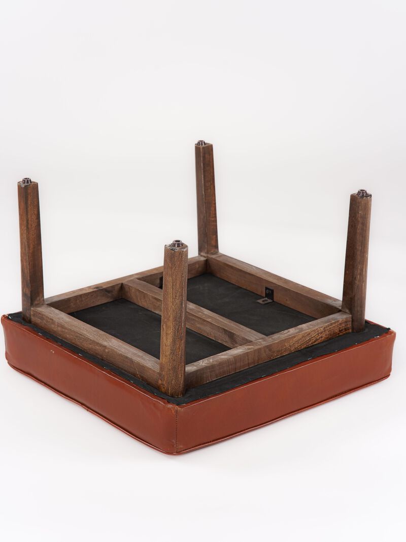 Handmade Eco-Friendly Geometric Buffalo Leather & Wood Black Square Ottomon Stool 24"x24"x16" From BBH Homes