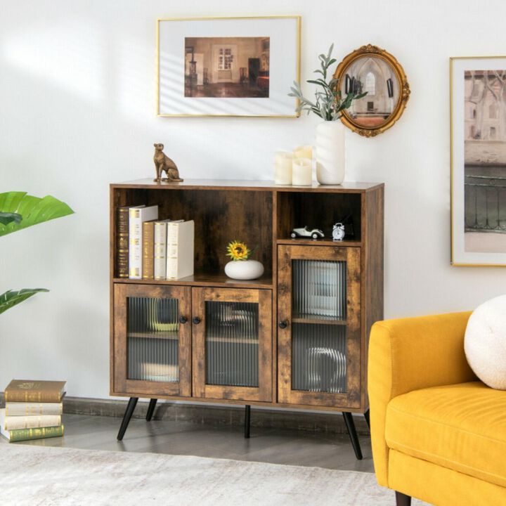 Hivvago Buffet Kitchen Storage Cupboard with Glass Door and Adjustable Shelves-Rustic Brown