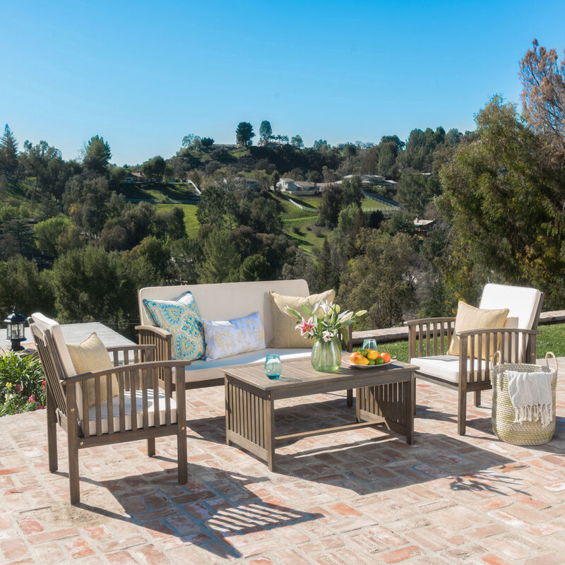 Merax Acacia Wood Sofa Table Set Outdoor Patio Chat Set