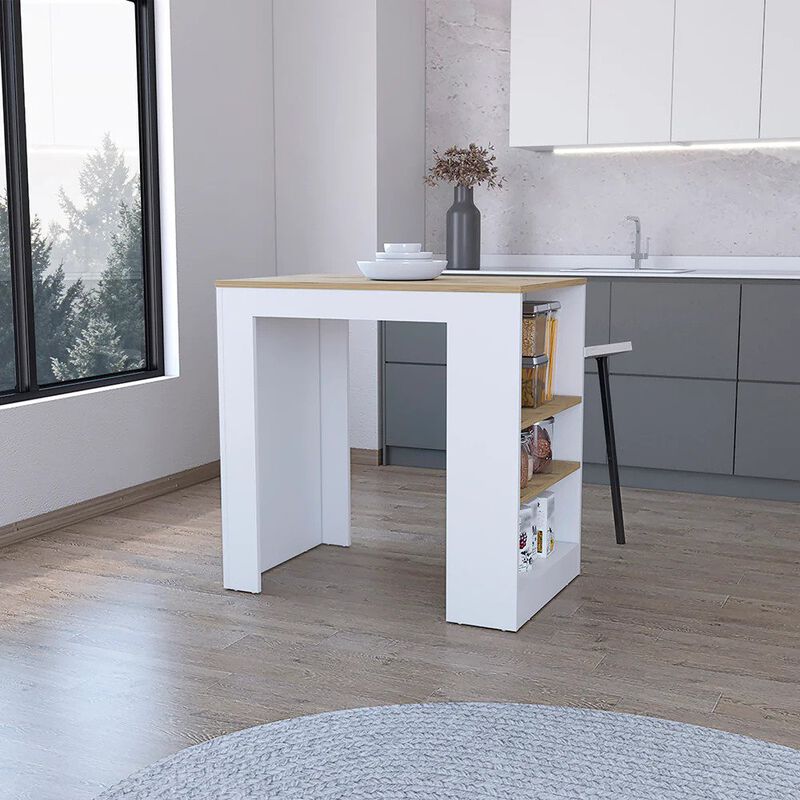 Streamdale Highlands Kitchen Island With Storage Base In White And Macadamia