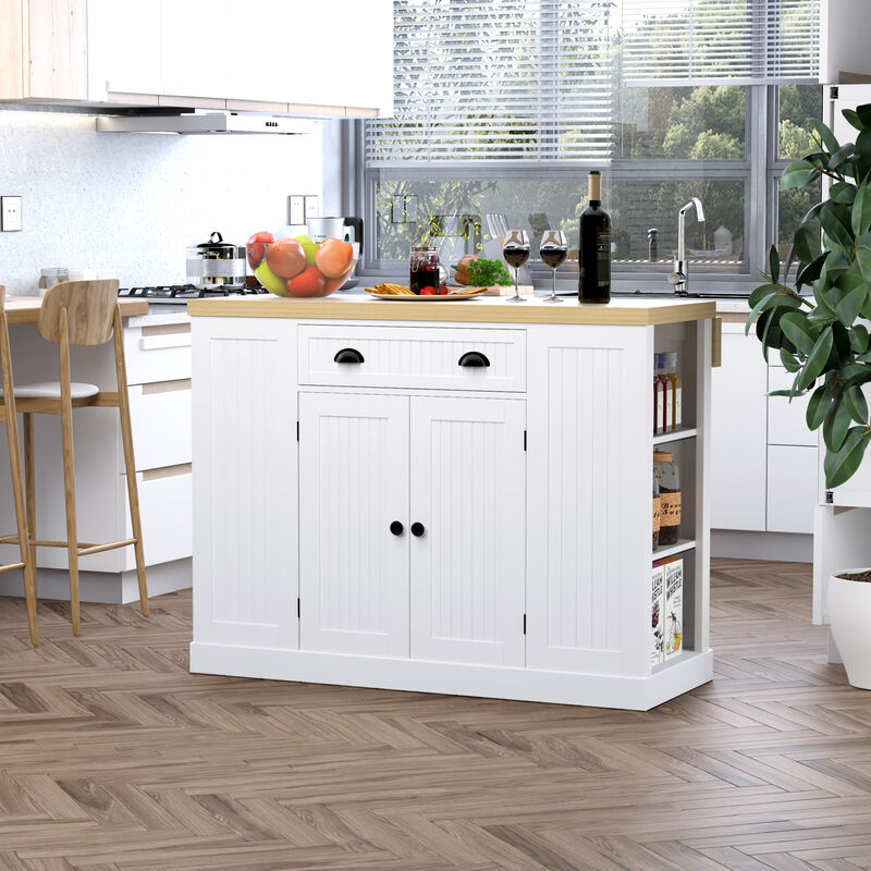 47" Farmhouse Style Kitchen Island Storage Cabinet w/ Drop Leaf Table Countertop