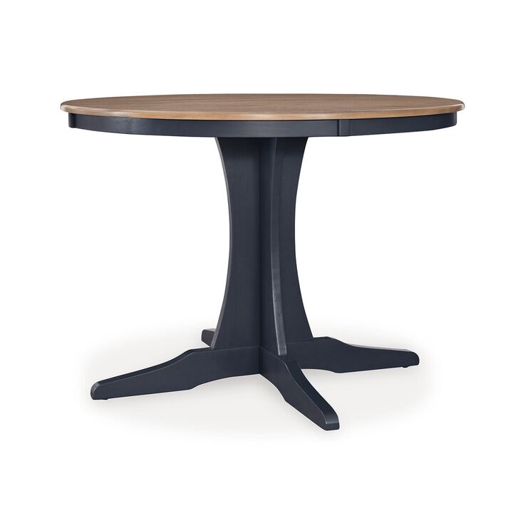 Doti Dining Table, 42 Inch Round Brown Top, Dark Blue Pedestal Base - Benzara