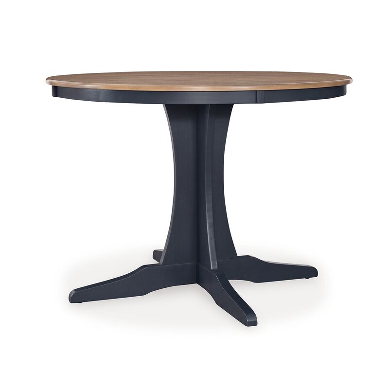 Doti Dining Table, 42 Inch Round Brown Top, Dark Blue Pedestal Base - Benzara