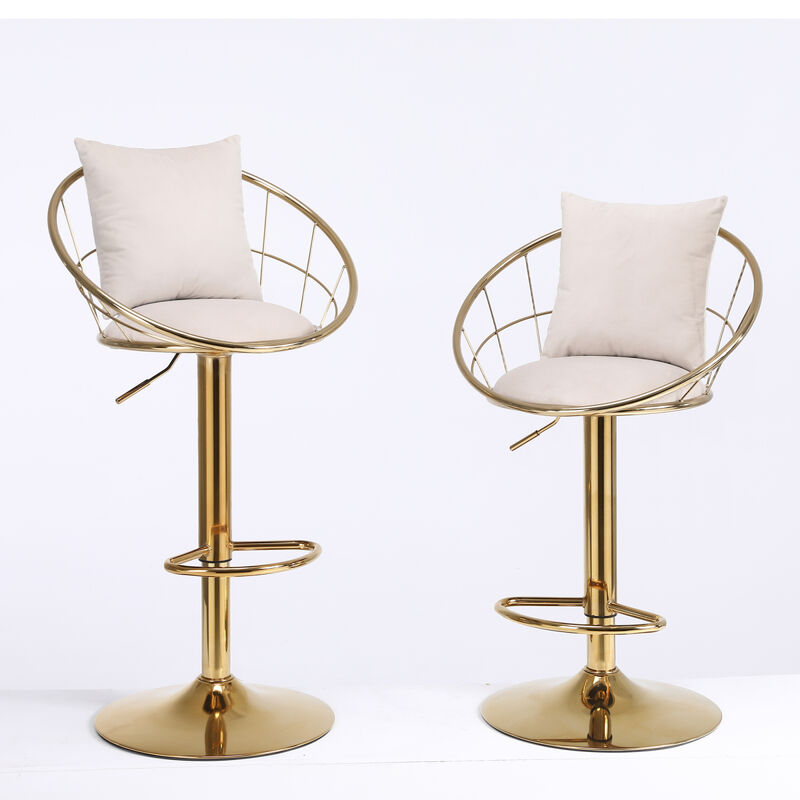 Off- Velvet Bar Chair, Pure Gold Plated, Unique Design, 360 Degree