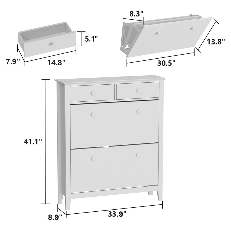 41.1 in. H x 35 in. W x 10 in. D in Assembled : White Wooden Shoe Storage Cabinet : Slight Luxury and Fashion