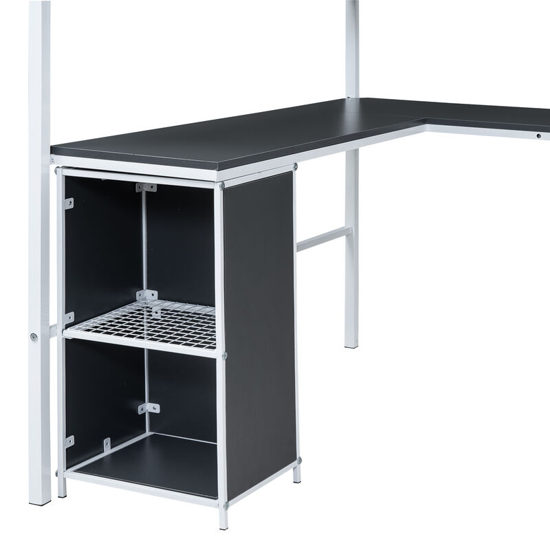 Merax Metal Loft Bed with Bookcase and Desk