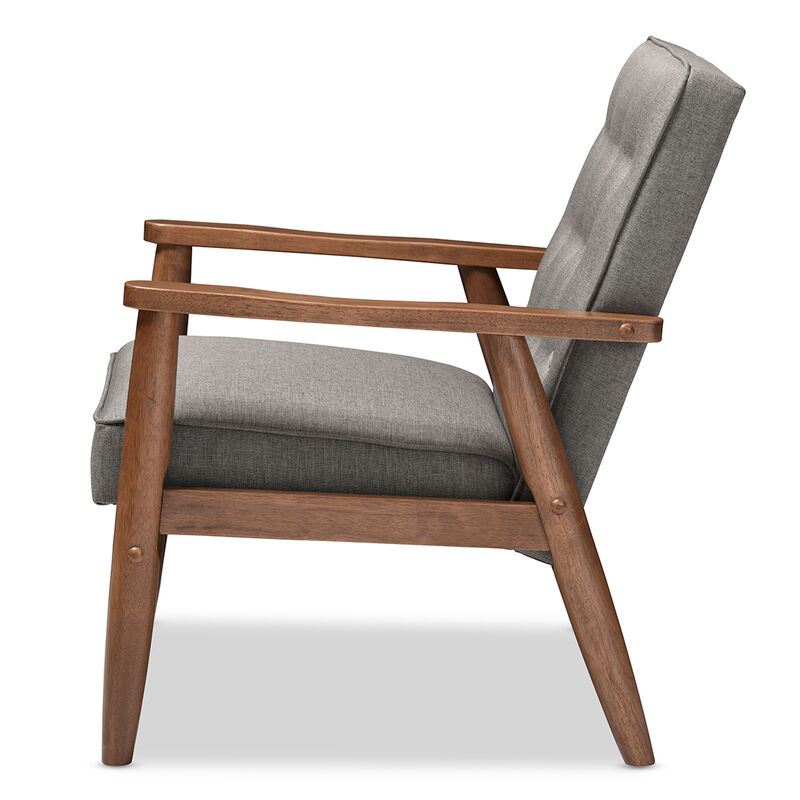 Baxton Studio Sorrento Mid-century Retro Modern Grey Fabric Upholstered Wooden Lounge Chair
