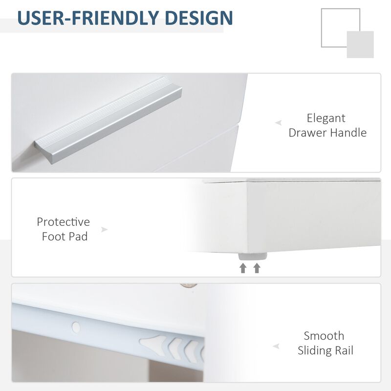 White Corner Workstation: L-Shaped Rotating Desk with Storage