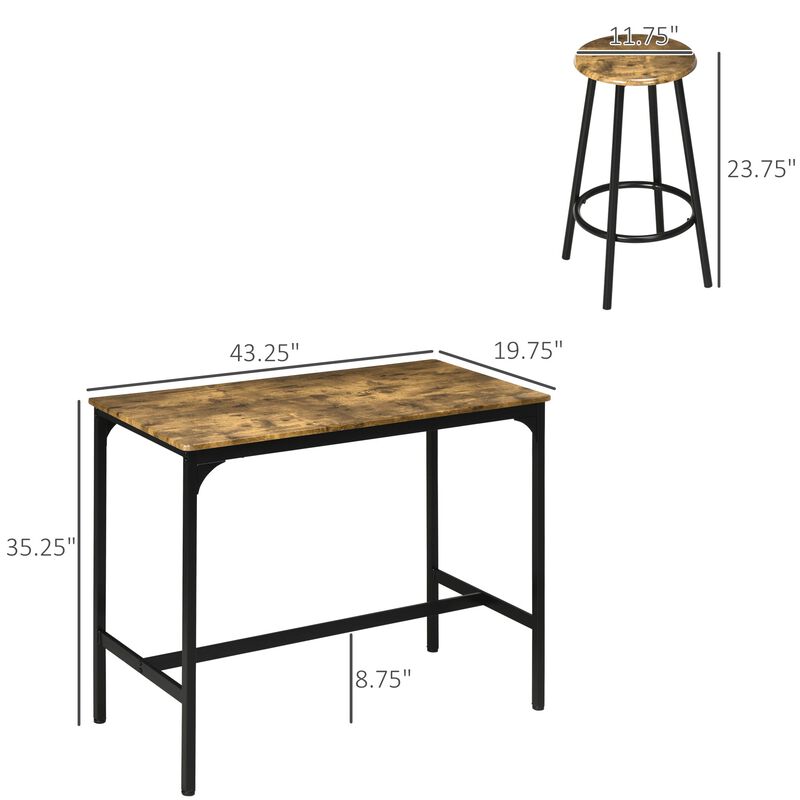 Pub-Style Eating Set: 5-Piece Industrial Bar Table with Metal Stools