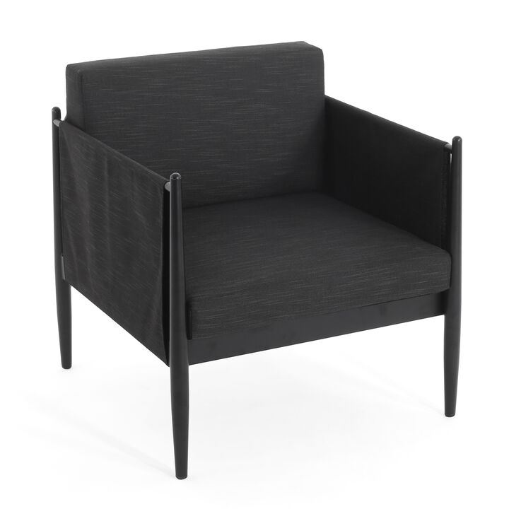 Jackie Outdoor Club Accent Chair, Black, Dark Gray Cushions, Aluminium