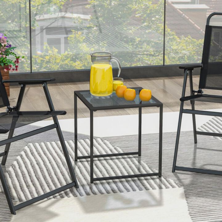 Hivvago Tempered Glass Side Table with Metal Frame for Indoor and Outdoor