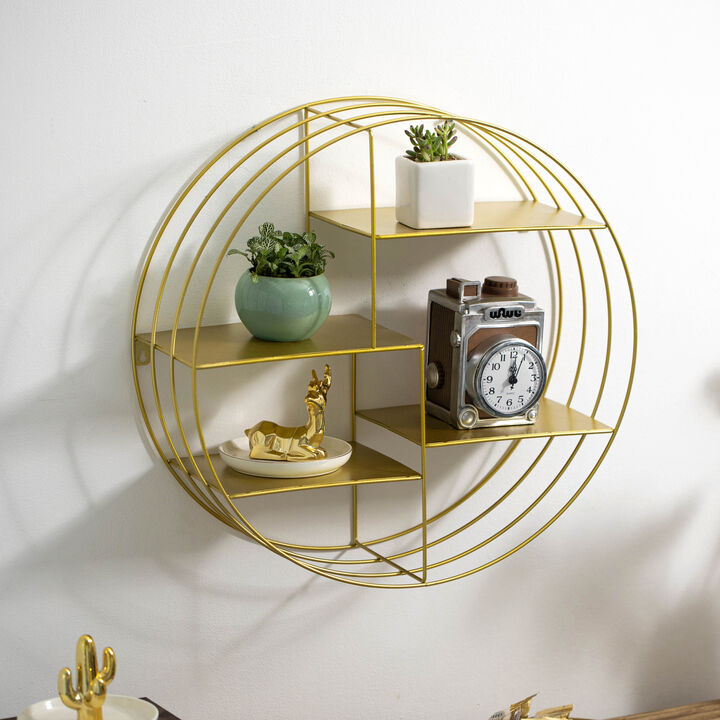 Vintiquewise 4-Tier Floating Circular Silhouette Wall Shelf - Metal Wall-Mounted Display Shelf, Multi-Functional Wall Storage - Perfect for Entryway, Bathroom, Bedroom, Living Room or Office, Gold