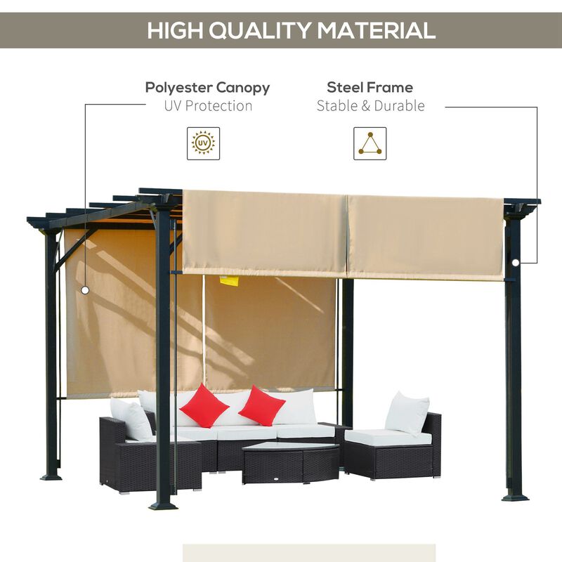 Beige Backyard Canopy: 12x10 Retractable Pergola with UV Protection