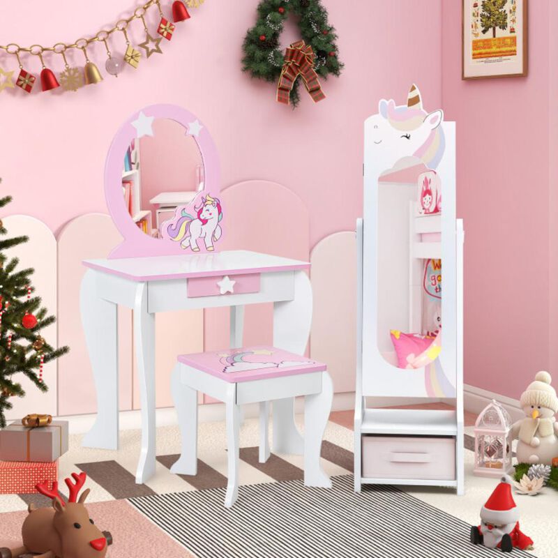 Hivvago Kids Jewelry Armoire Cabinet with Storage and 2 Tilt Angles