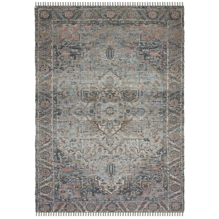 Prairie Farmhouse Oriental Hand-Woven Light Blue/Pink Area Rug, 5' X 7'6"
