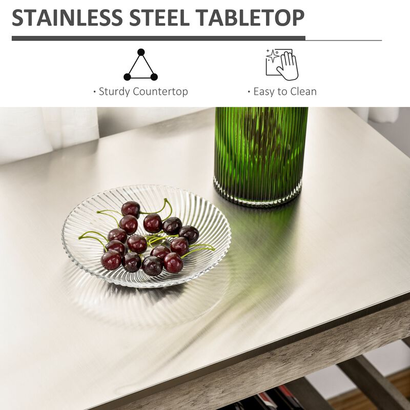 Gray Kitchen Helper: Rolling Cart with Stainless Steel Countertop