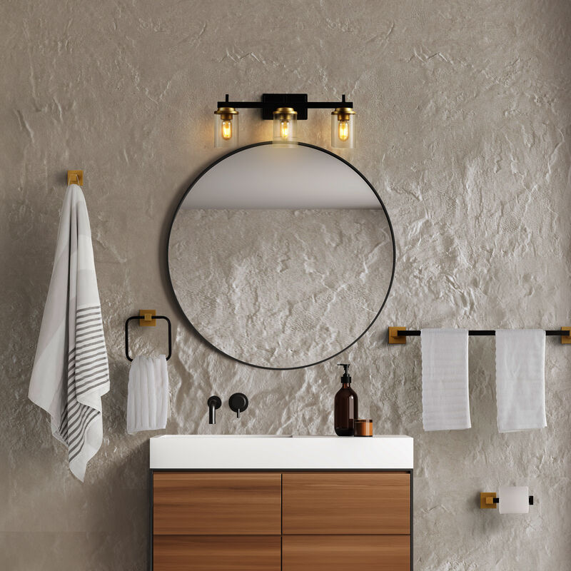Liam 23.25" 3-Light Farmhouse Industrial Vanity Light with Bathroom Hardware Accessory 5-Piece Set