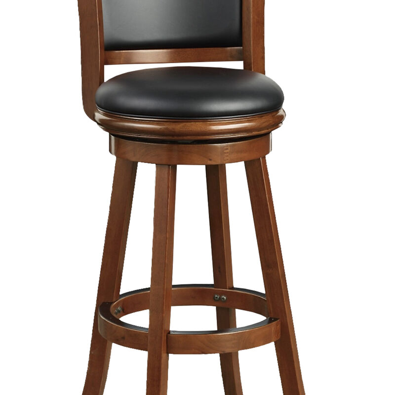 Pio 34 Inch Extra Tall Swivel Bar Stool, Wood, Faux Leather, Cherry Brown-Benzara