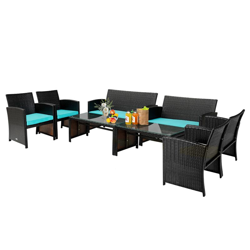 4Pcs Patio Rattan Cushioned Furniture Set