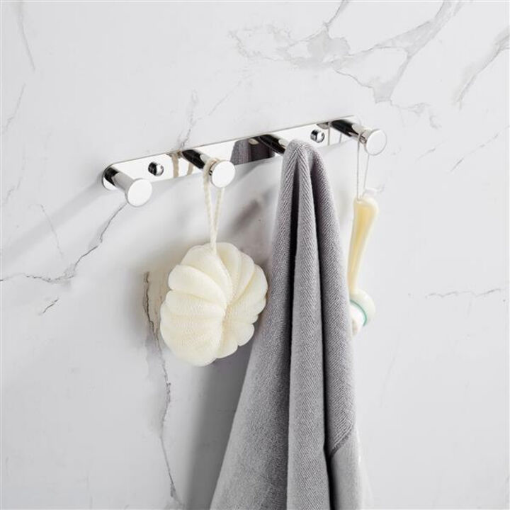 Matte Black Wall-Mounted Towel Hook Rack, 4 Stainless Steel Hooks