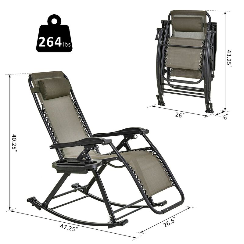 Grey Patio Lounger: Zero Gravity Rocker with Headrest & Phone Holder