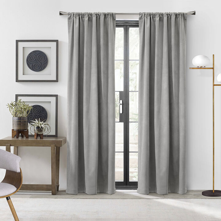 Thermalogic Seren Classic Velvet Room Darkening Dual Header Energy Efficient Curtain Panel Silver