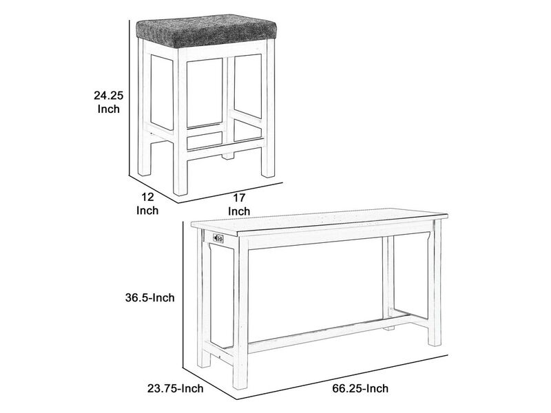 1 Drawer Counter Height Table with Backless Stools,Set of 4,White and Gray - Benzara