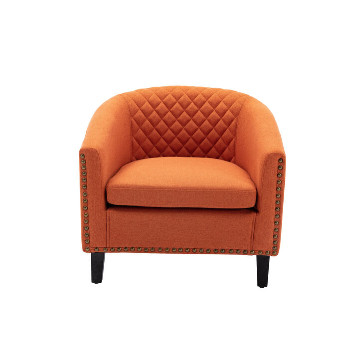 Accent Barrel Chair Living Room Chair With Nailheads And Solid Wood Legs Light Coffee