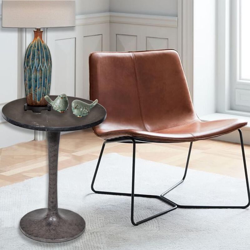 Carolina Living Piuma Marble Top Accent Table - Black Top - Industrial Base