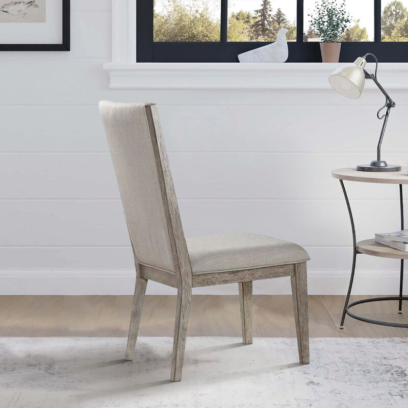 Transitional Style Wooden Side Chair with Fabric Upholstery, Set of 2, Gray Oak-Benzara