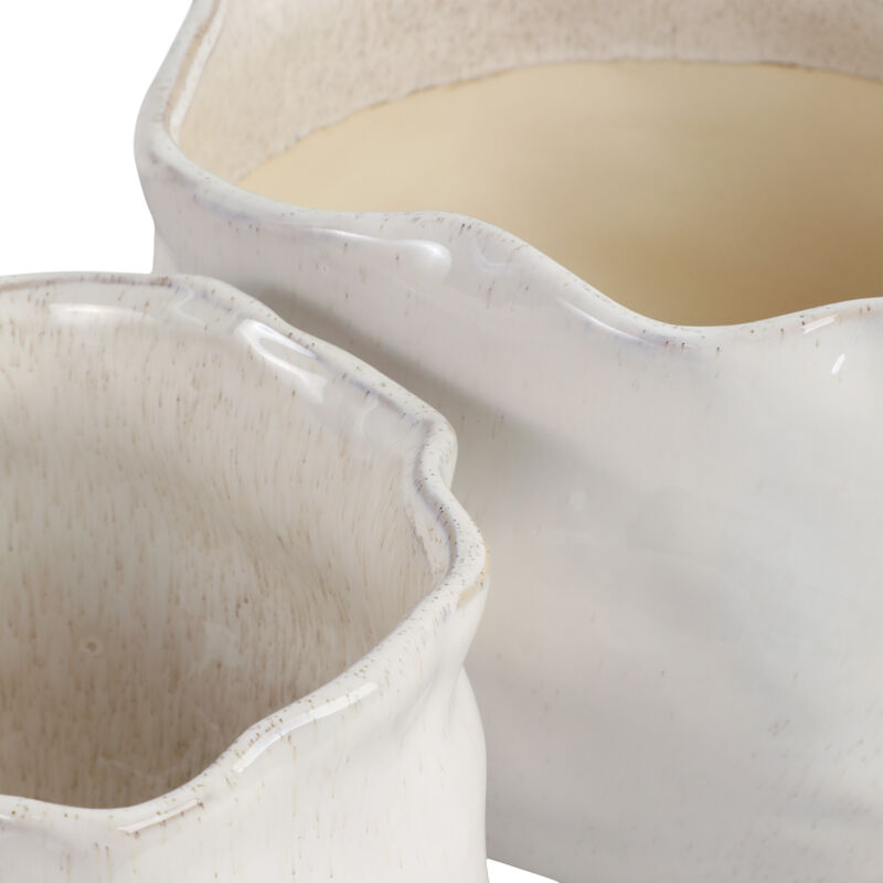 White Wavy Edge Stone Planters