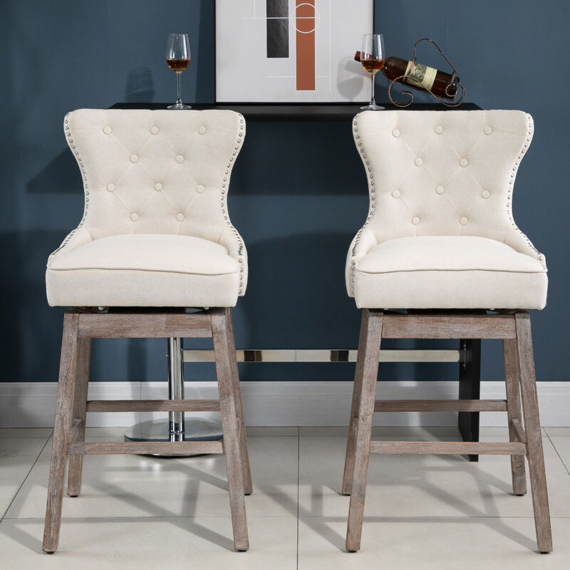 Cream Elegant Perches: Set of 2 Bar Stools with Nailhead Trim