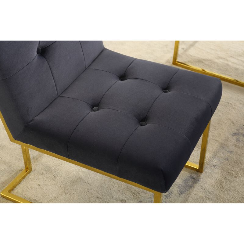 Modern Velvet Dining Chair Set Of 2, Tufted Design And Gold Finish Stainless Base