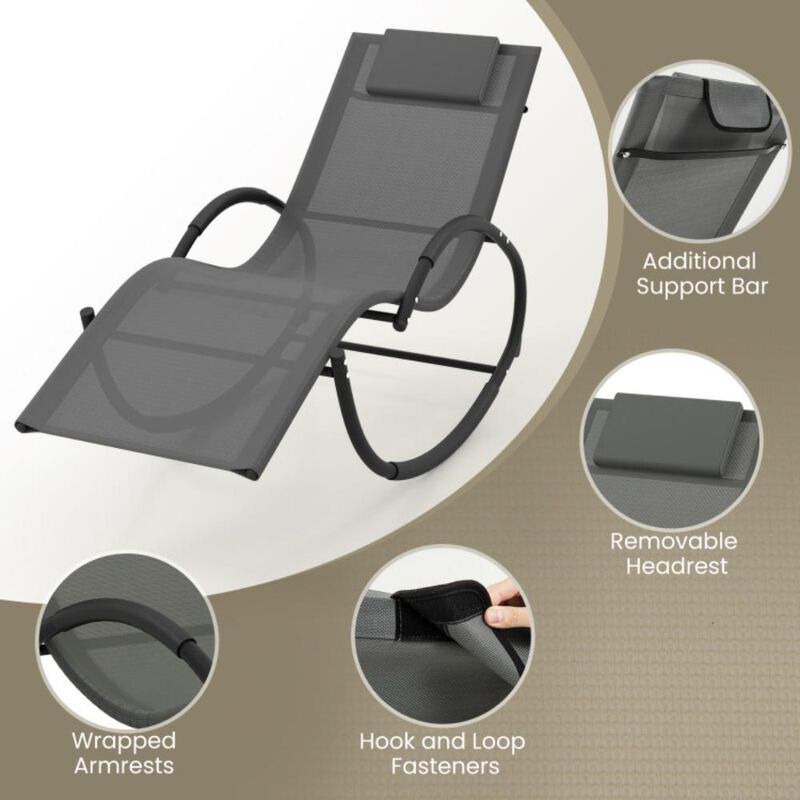 Hivvago Outdoor Rocking Lounge Chair with Removable Headrest
