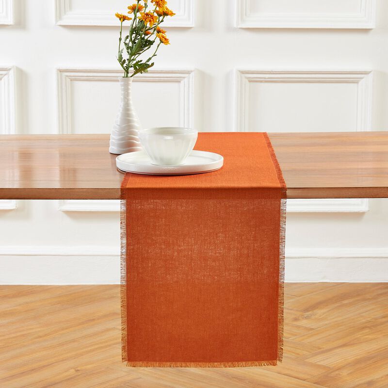 Solino Home 100% Pure Linen Table Runner 14 x 60 Inch | Fringe
