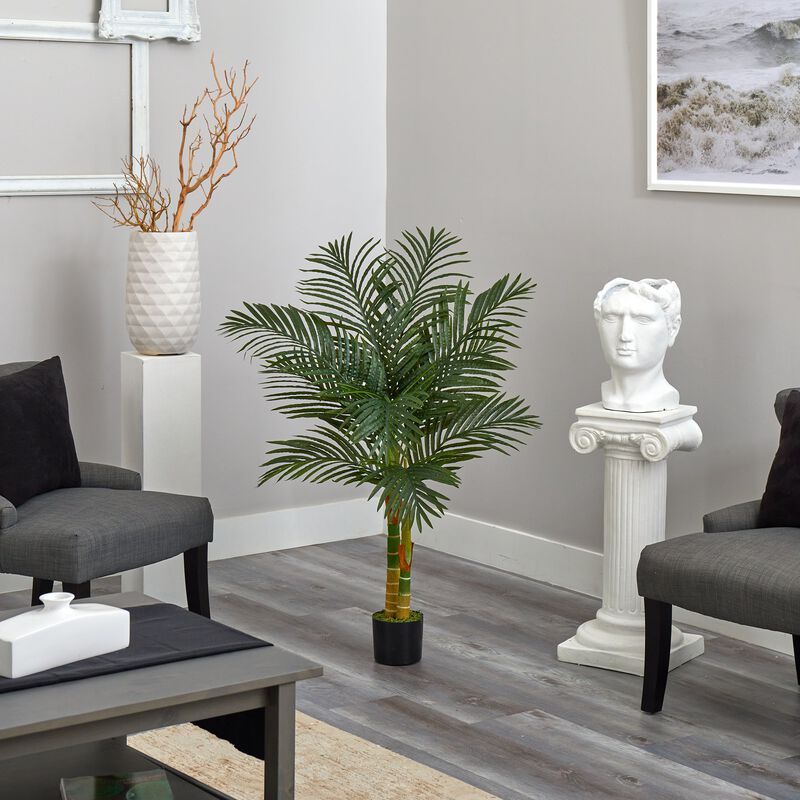 Hivvago 4 Feet Double Stalk Golden Cane Artificial Palm Tree
