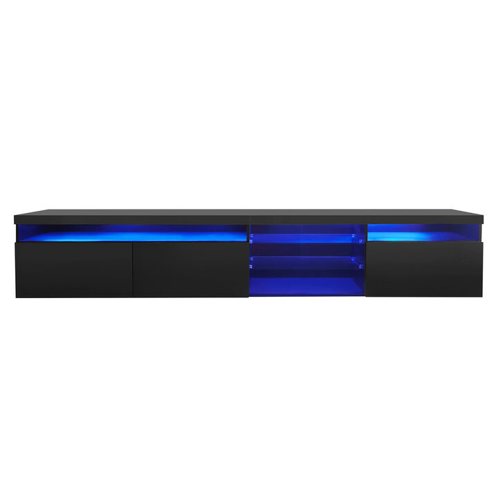 LED TV Stand with Glass Shelves & Ample Storage